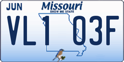 MO license plate VL1O3F