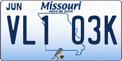 MO license plate VL1O3K