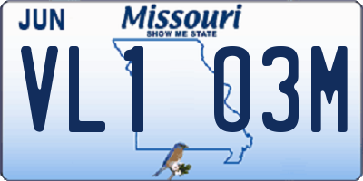 MO license plate VL1O3M