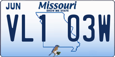 MO license plate VL1O3W