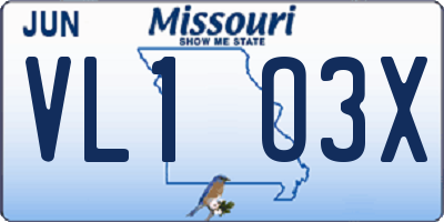MO license plate VL1O3X