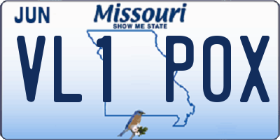 MO license plate VL1P0X