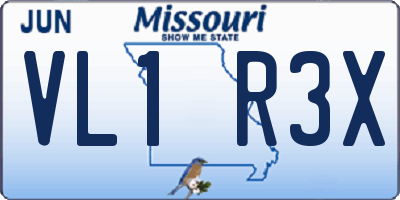 MO license plate VL1R3X