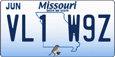 MO license plate VL1W9Z