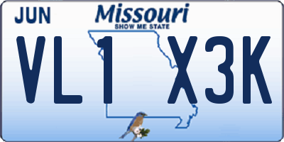 MO license plate VL1X3K