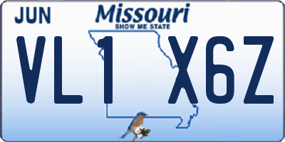 MO license plate VL1X6Z