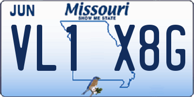 MO license plate VL1X8G