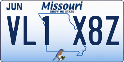 MO license plate VL1X8Z