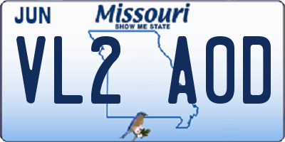 MO license plate VL2A0D