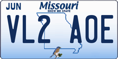 MO license plate VL2A0E