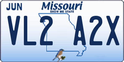 MO license plate VL2A2X