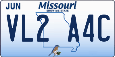 MO license plate VL2A4C