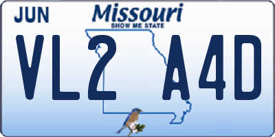 MO license plate VL2A4D