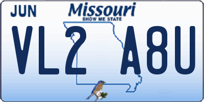 MO license plate VL2A8U