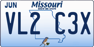 MO license plate VL2C3X