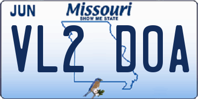 MO license plate VL2D0A