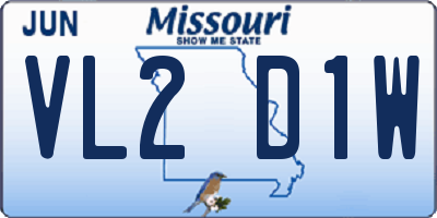 MO license plate VL2D1W