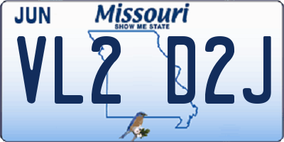 MO license plate VL2D2J