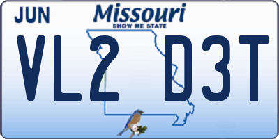 MO license plate VL2D3T