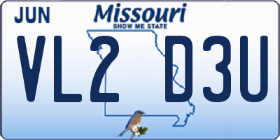 MO license plate VL2D3U