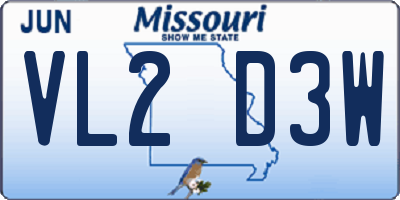 MO license plate VL2D3W