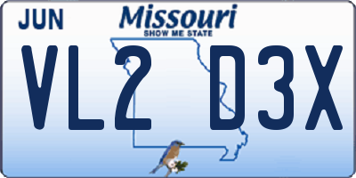 MO license plate VL2D3X
