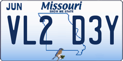 MO license plate VL2D3Y
