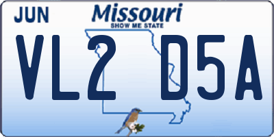 MO license plate VL2D5A