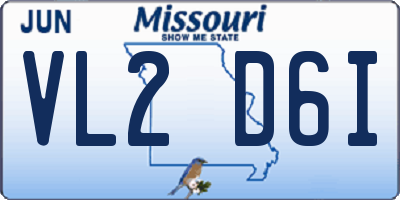 MO license plate VL2D6I