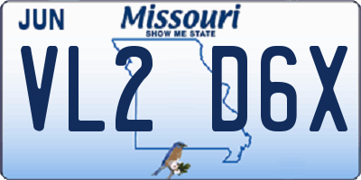 MO license plate VL2D6X