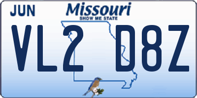 MO license plate VL2D8Z