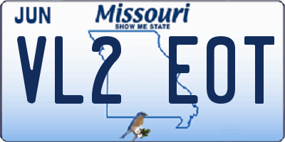 MO license plate VL2E0T