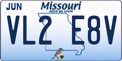 MO license plate VL2E8V