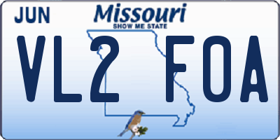 MO license plate VL2F0A