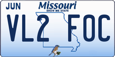 MO license plate VL2F0C