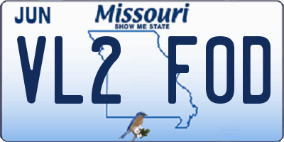 MO license plate VL2F0D