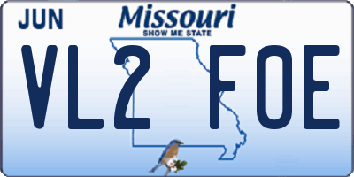MO license plate VL2F0E