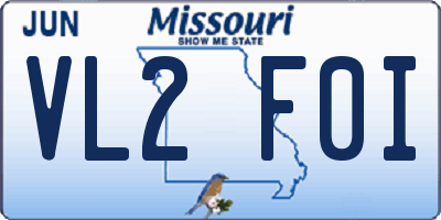 MO license plate VL2F0I