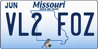 MO license plate VL2F0Z