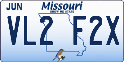 MO license plate VL2F2X