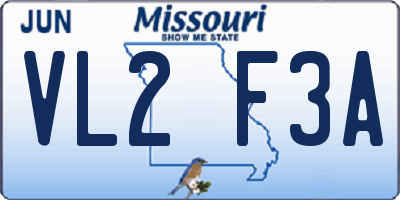 MO license plate VL2F3A