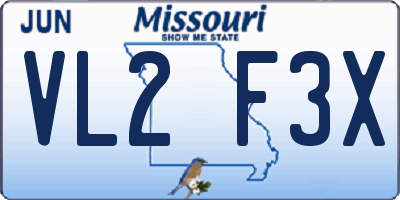 MO license plate VL2F3X