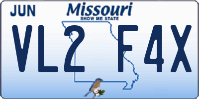 MO license plate VL2F4X