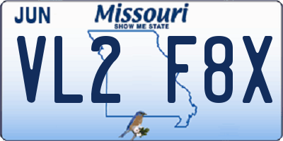 MO license plate VL2F8X