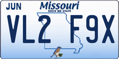 MO license plate VL2F9X