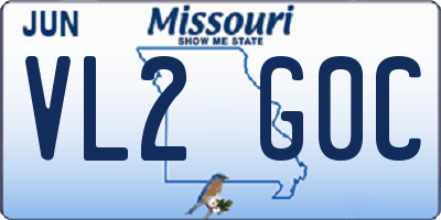 MO license plate VL2G0C