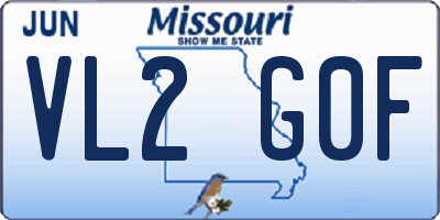MO license plate VL2G0F