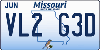 MO license plate VL2G3D