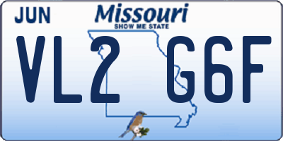 MO license plate VL2G6F