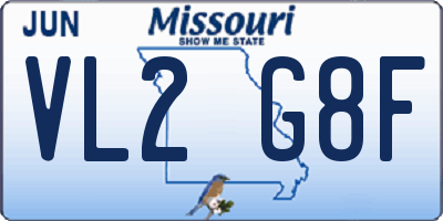 MO license plate VL2G8F